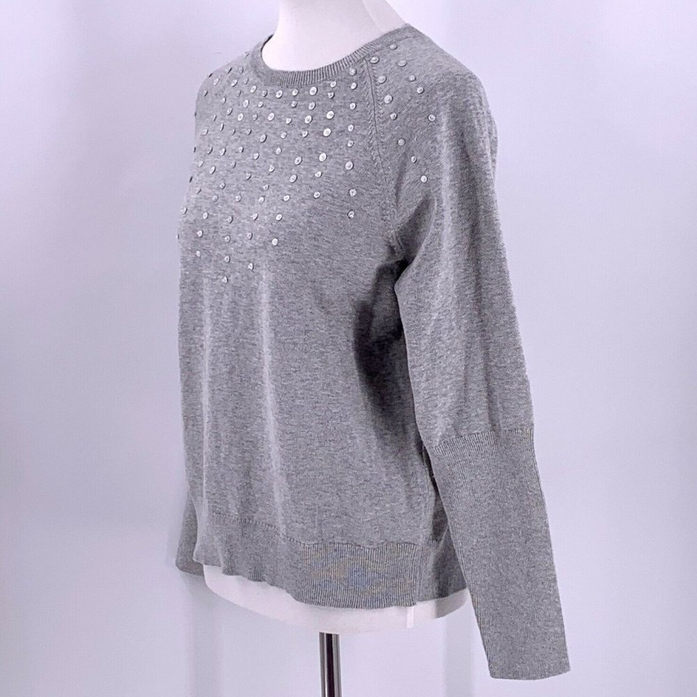 SUNDANCE Heather Gray Cotton Beaded Sweater